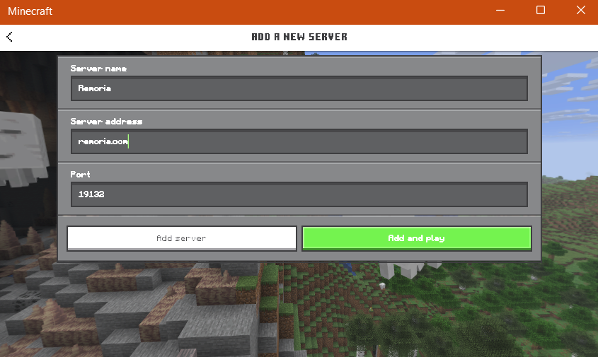 Bedrock add server screen with port 19132