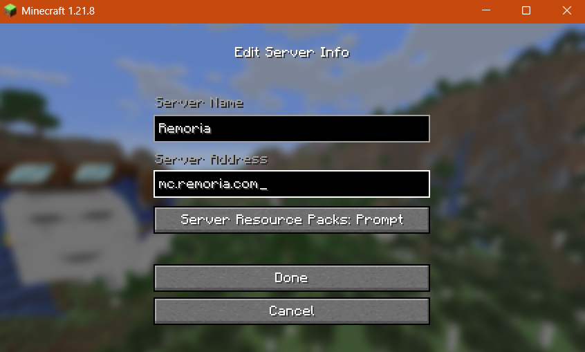 Java add server screen